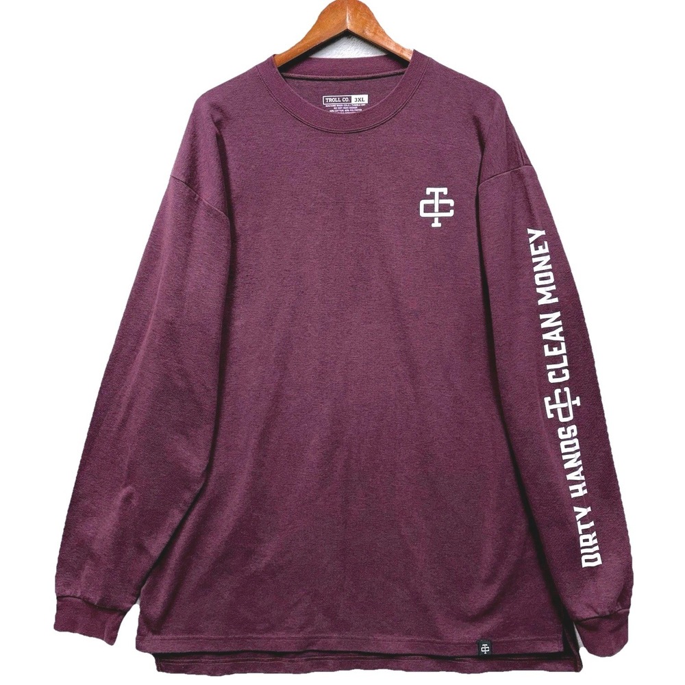 Troll Co Dirty Hands Clean Money Long Sleeve T-Shirt Mens 3XL Burgundy Maroon